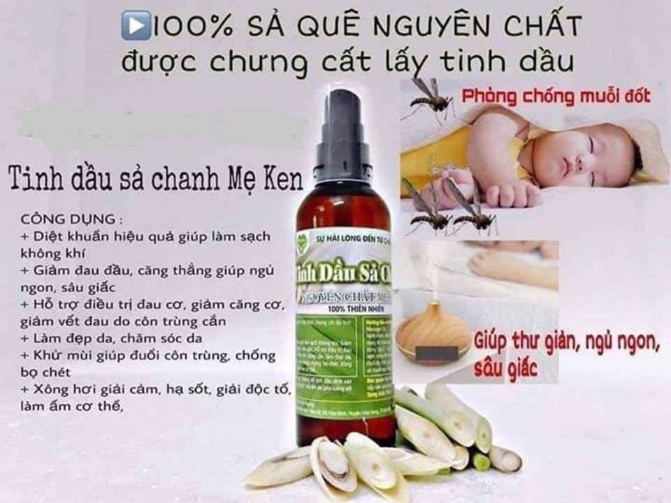 TINH DẦU SẢ CHANH NGUYÊN CHẤT MẸ KEN - 100ml (đuổi muỗi, làm sạch không khí )