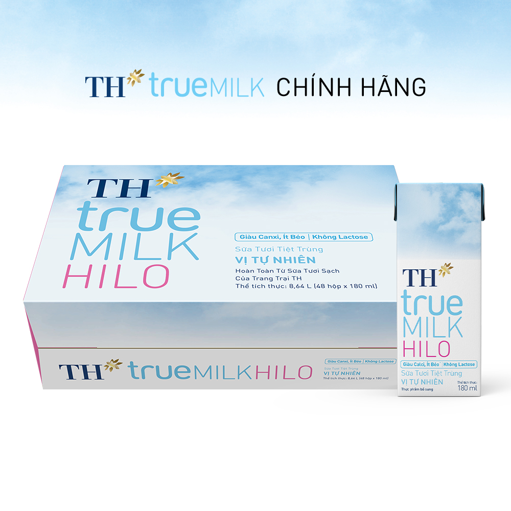 Thùng 48 hộp sữa tươi tiệt trùng TH True Milk HILO 180ml (180ml x 48)