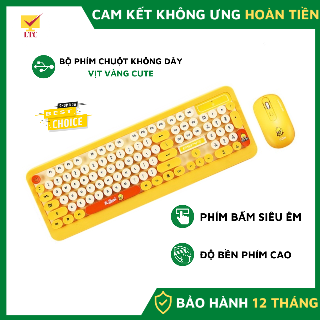 Bộ bàn phím và chuột không dây cao cấp LTC K68 Vịt Vàng Cute phím gõ cực êm, thích hợp cho công việc văn phòng, streamer-Hàng Chính Hãng