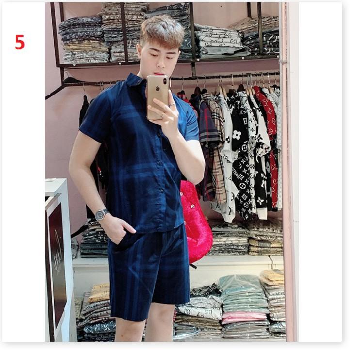 Bộ Đồ Sơ Mi Cộc Tay Kẻ, Bộ Đồ Mặc Mùa Hè Chất Lụa Mát