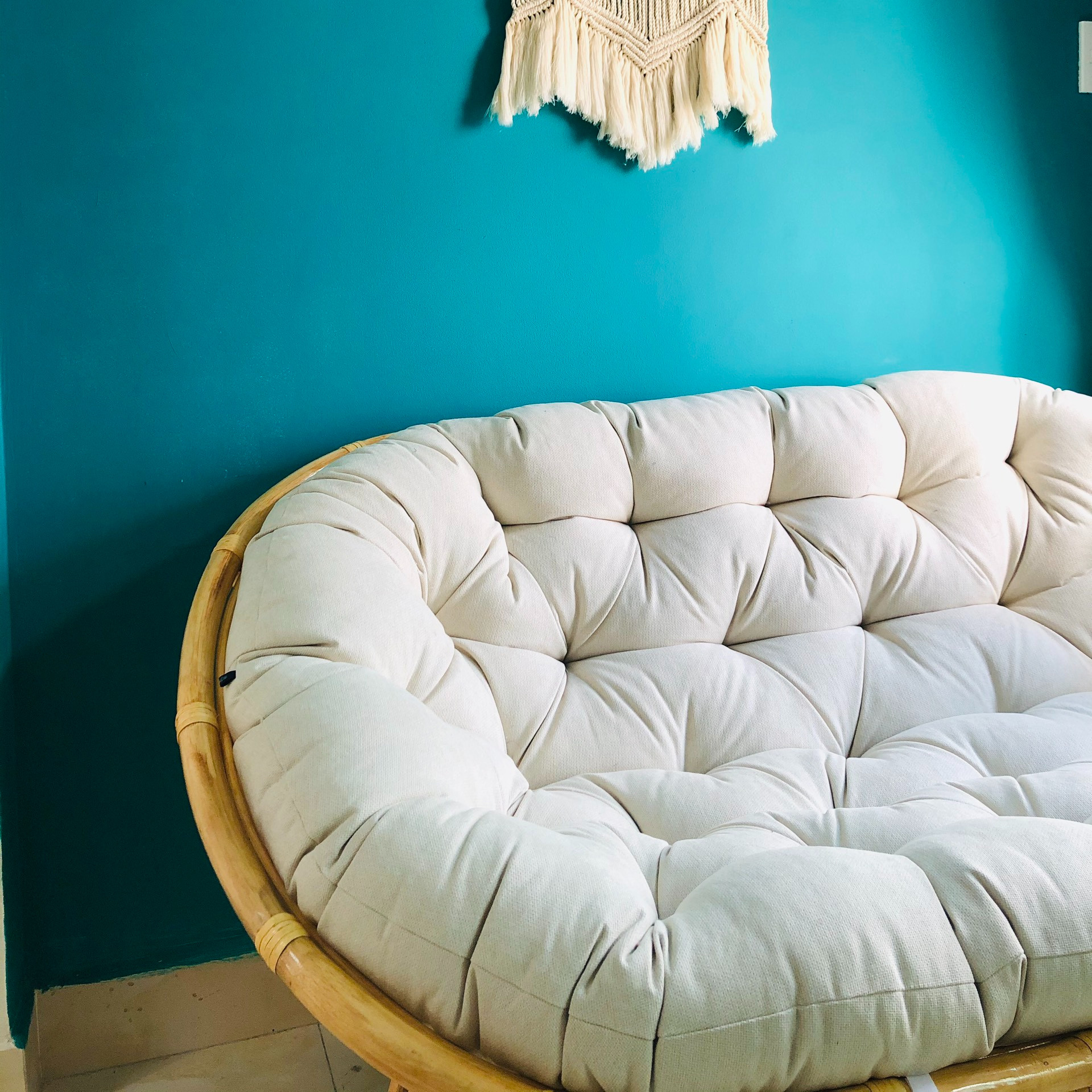 GHẾ MÂY PAPASAN ĐÔI CAO CẤP - Vải bố kem