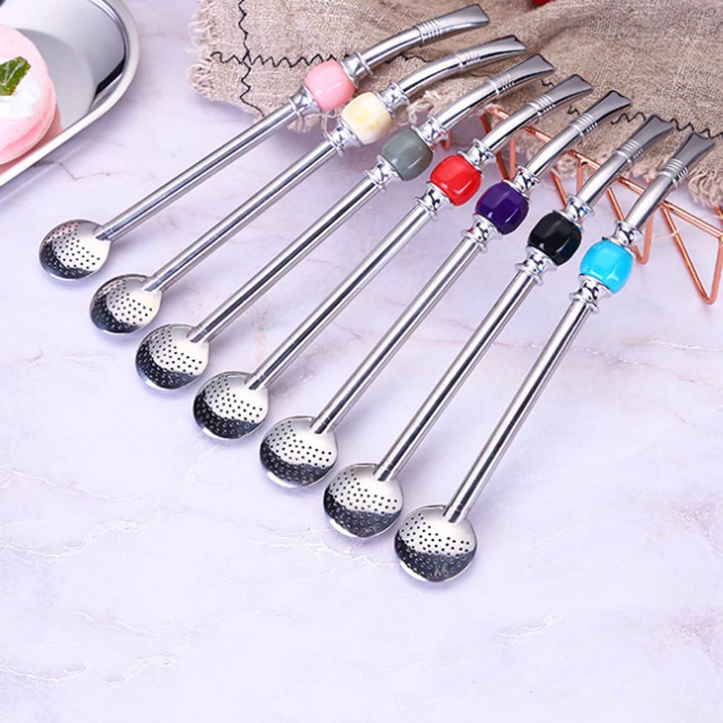 Stainless Steel Yerba Mate Straw Spoon Bombilla Tea Strainer Filter Colander Purple