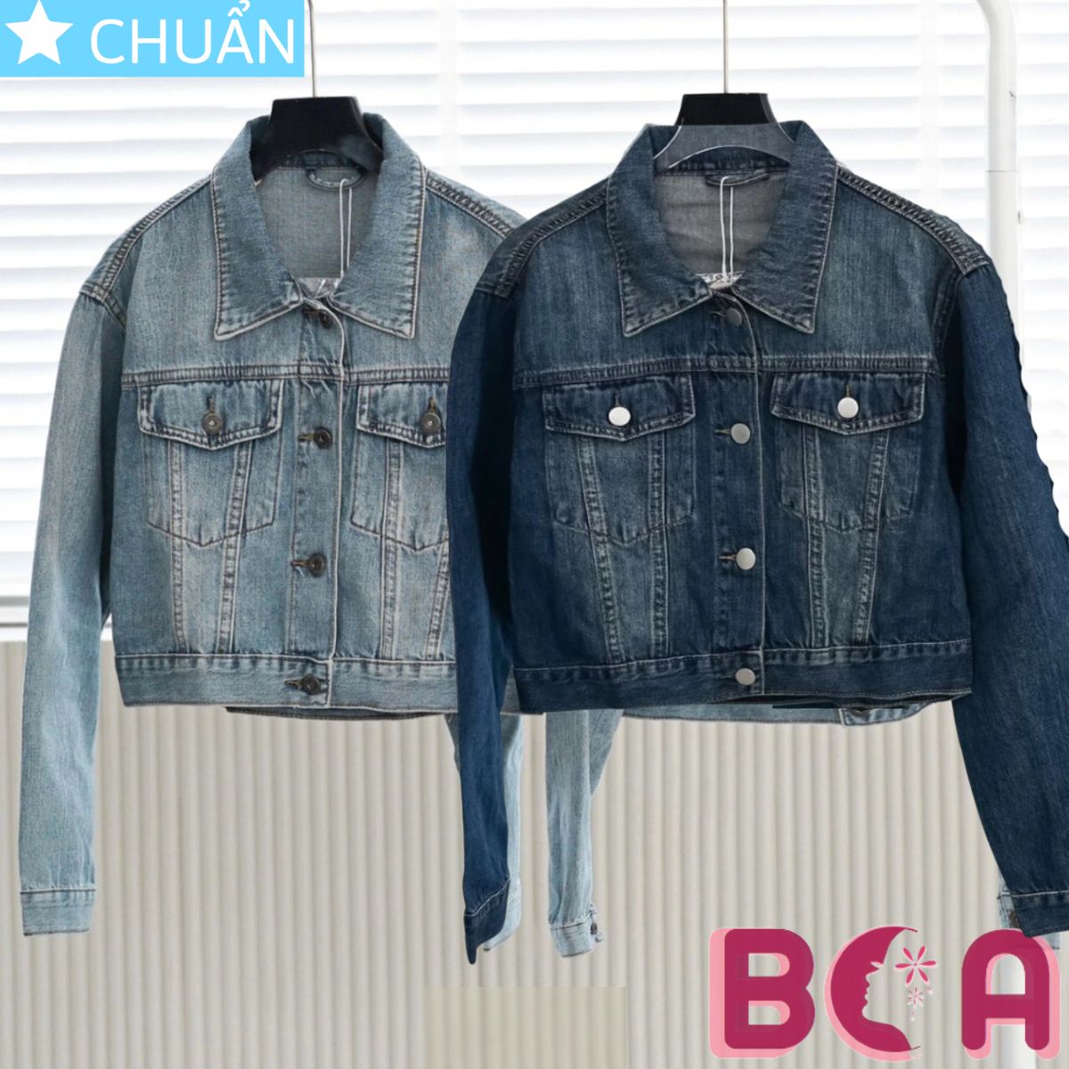 Áo khoác Jeans nữ K32 ROSATA tại BCASHOP kiểu dáng croptop lưng cá tính, sau lưng in chữ thời trang độc đáo