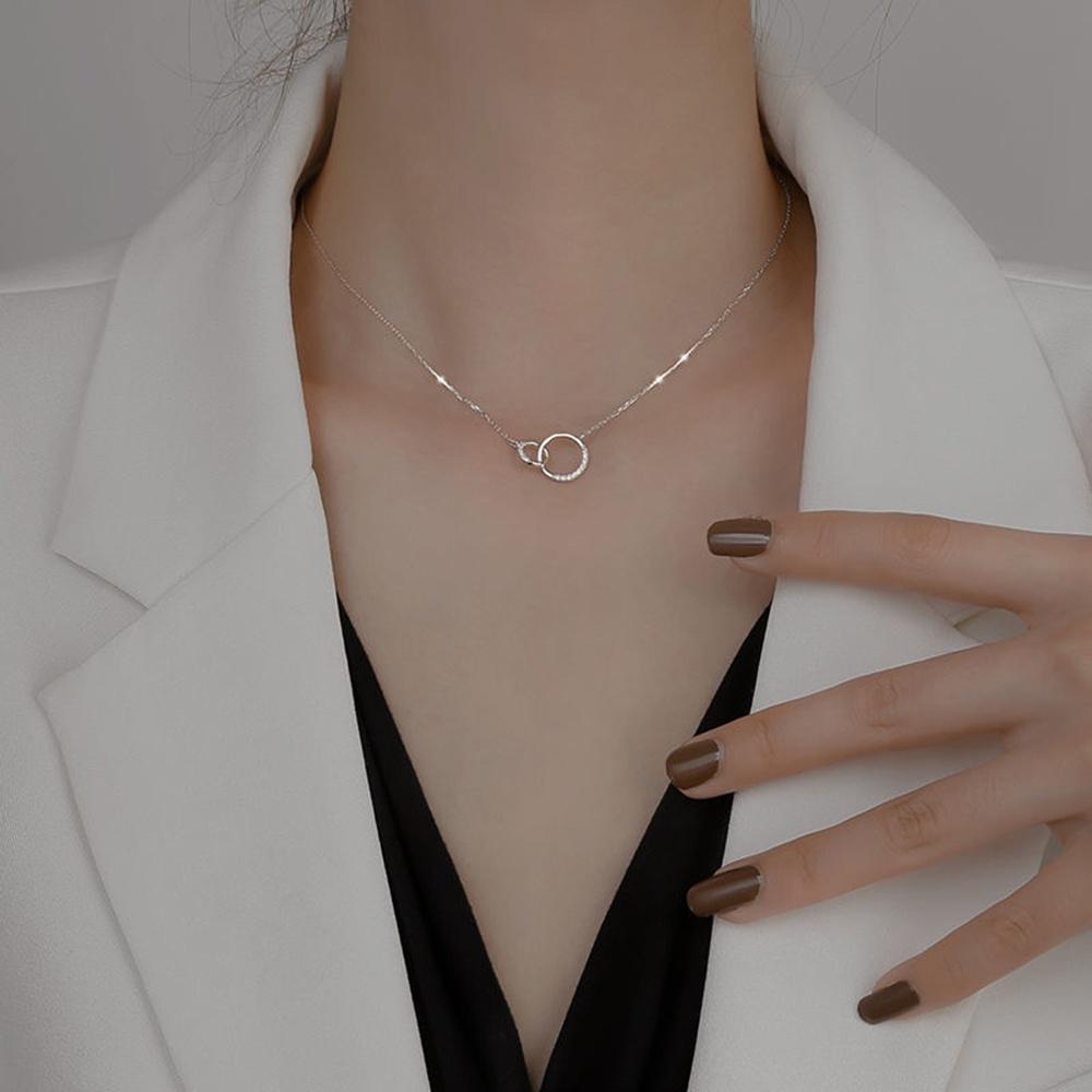 Vòng Cổ Choker Mặt Tròn Kép Đính Đá Đơn Giản Phong Cách Hàn Quốc