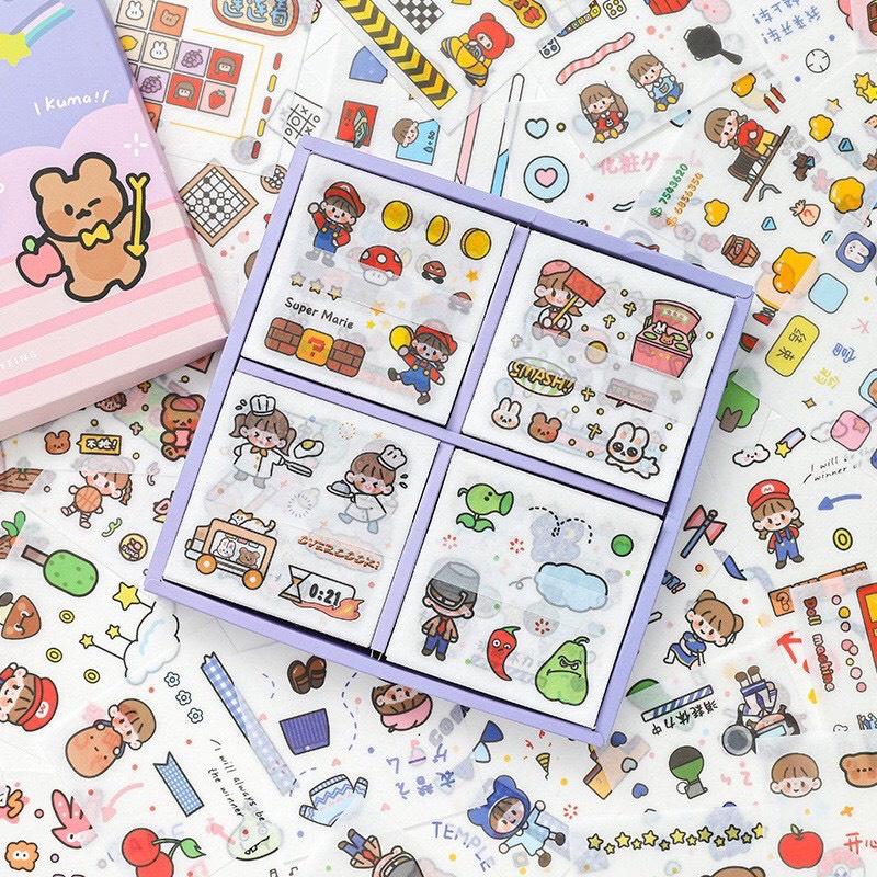 Sticker 100 Tấm Hộp Quà Tặng 100 Tấm Dán Hoạt Hình Trang Trí Sổ Lưu Niệm Dễ Thương Hộp Game time