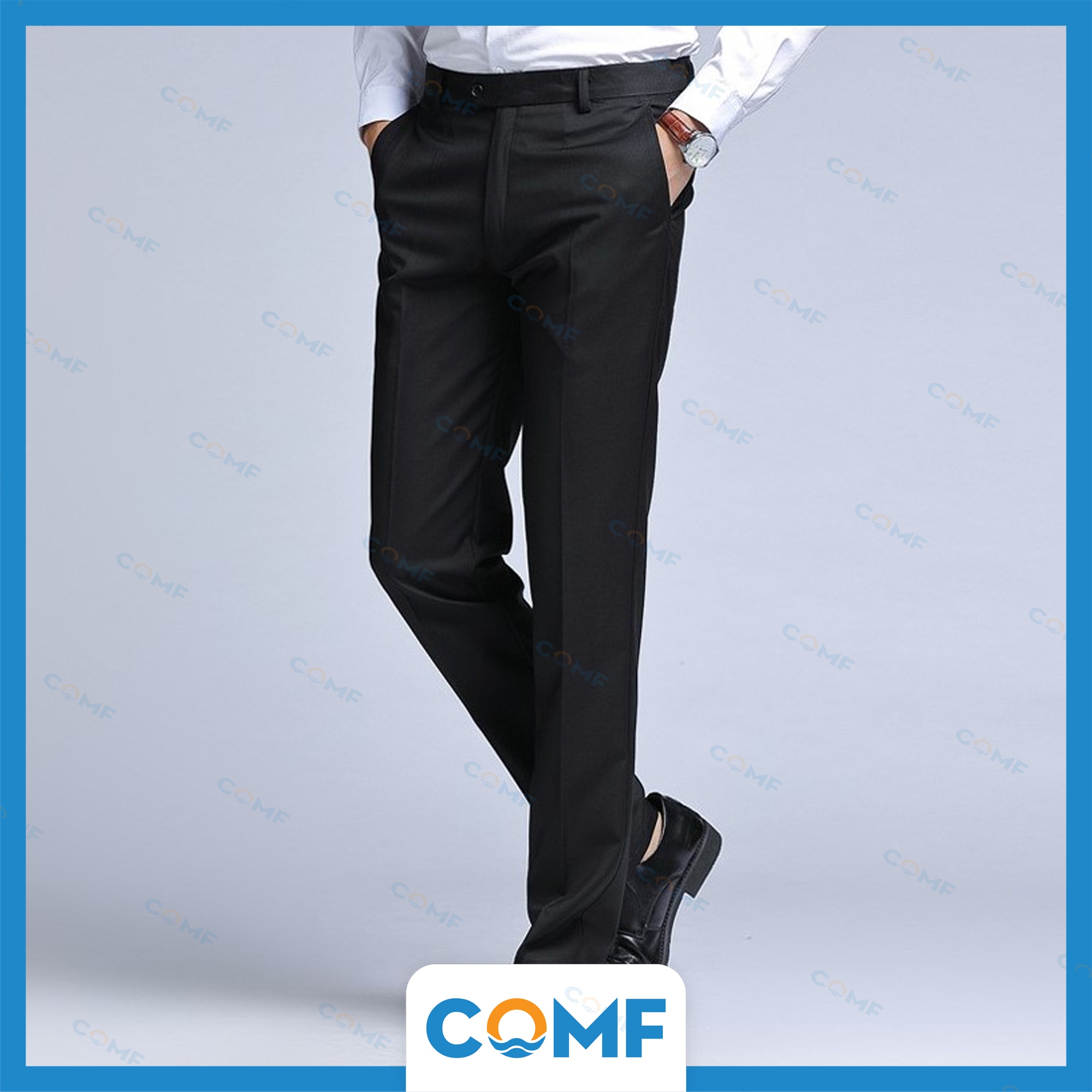 Quần tây Nam COMF mùa hè phong cách Hàn Quốc, kiểu dáng slim fit, màu đen