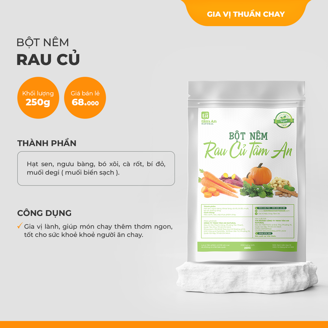 BỘT NÊM RAU CỦ (KHÔNG BỘT NGỌT), GIA VỊ NẤU ĂN TỐT CHO SỨC KHỎE (250g)