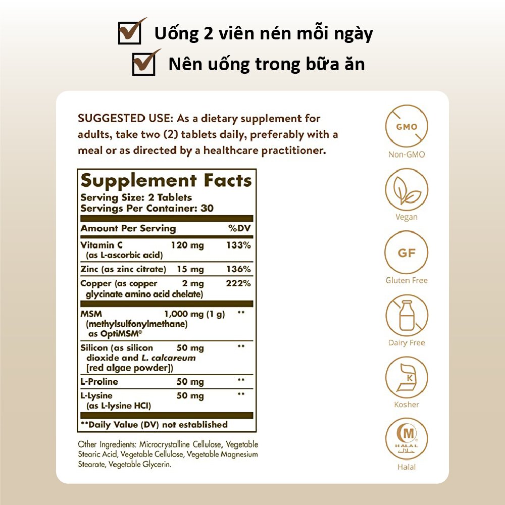 Viên Uống Solgar Skin , Nails And Hair Advance With SMS Giúp Đẹp Da , Chắc Móng , Tóc Giảm Gãy Rụng