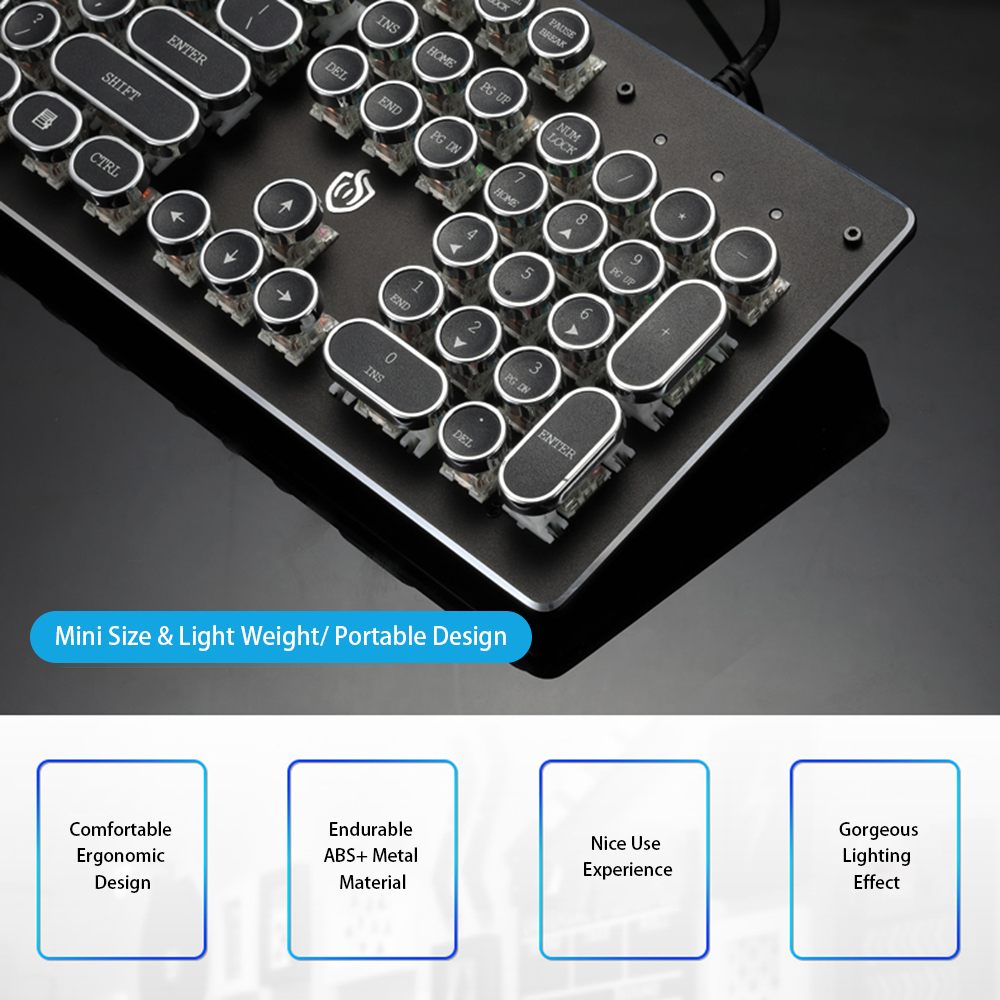 Bàn phím cơ có đèn chiếu sáng 104 phím chơi game được hỗ trợ bởi USB Hoạt động 9 hiệu ứng ánh sáng sống động cho máy tính - Màu trắng