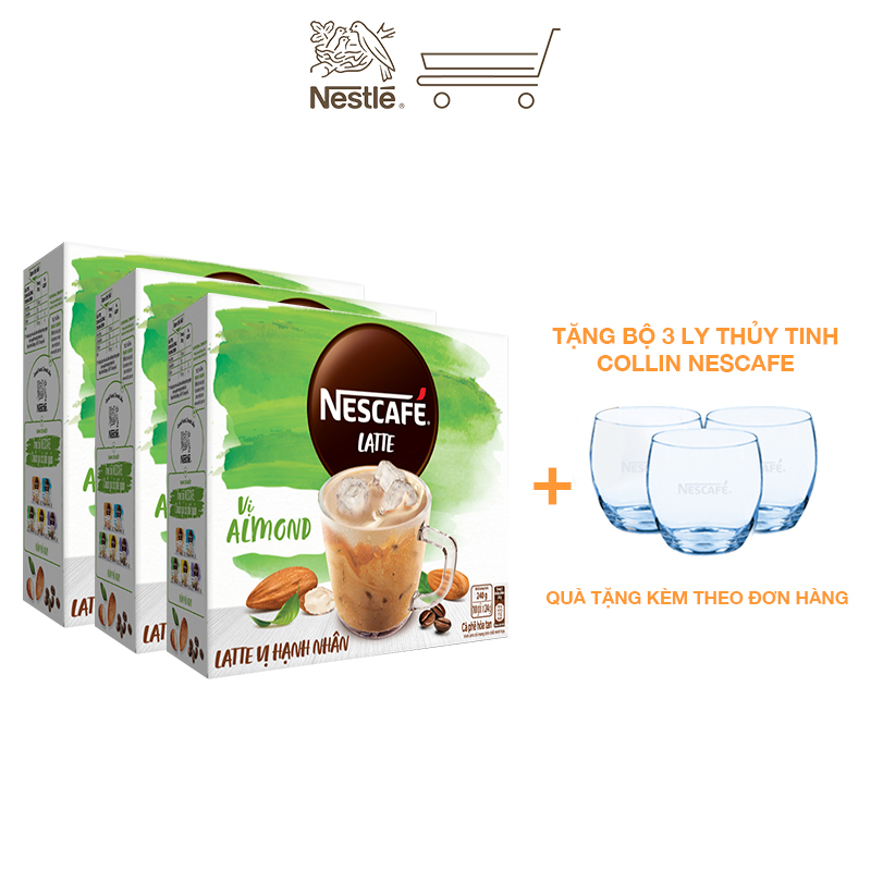 Combo 3 hộp cà phê hòa tan Nescafé Latte sữa hạt vị hạnh nhân