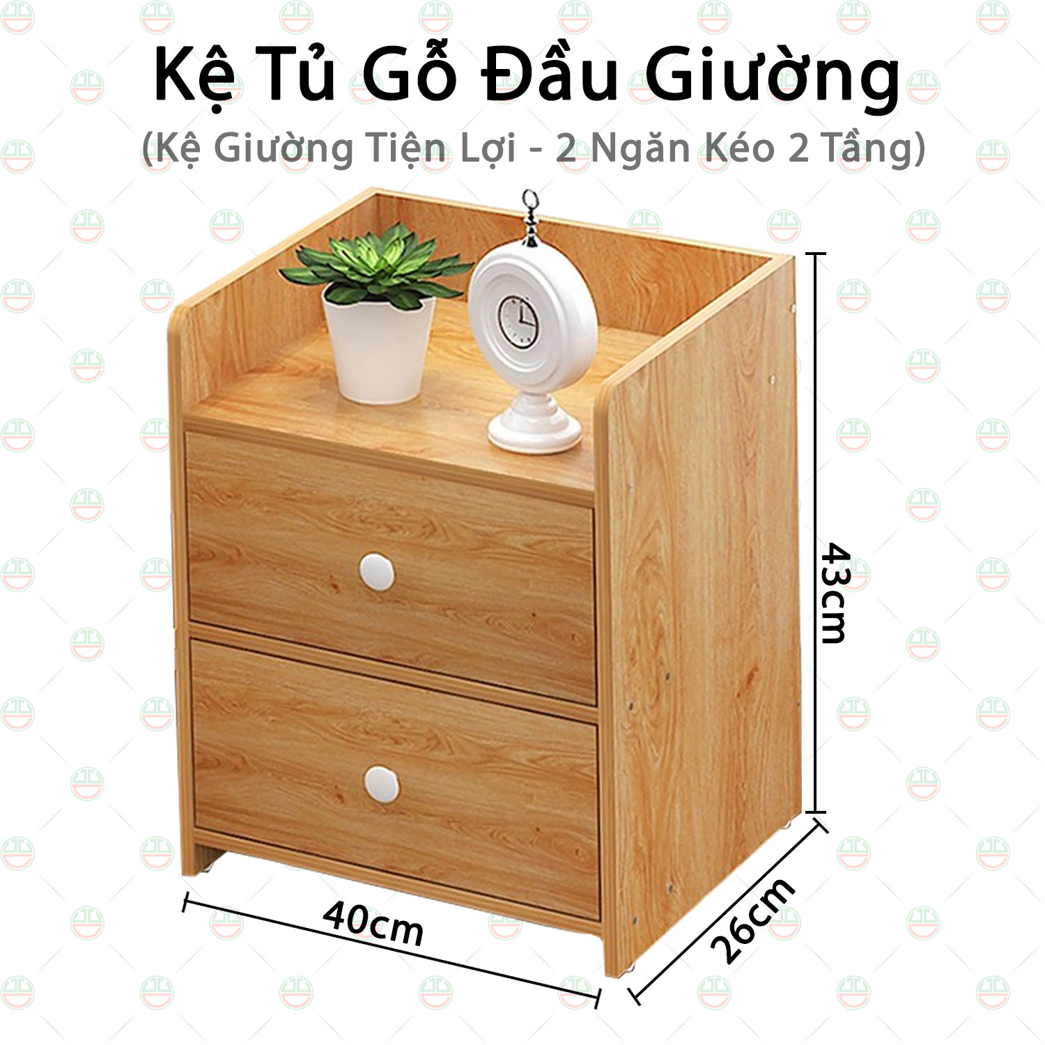 (Nội Thất Đẹp) Kệ Tủ Gỗ Đầu Giường 2 Ngăn Kéo KhoNCC Hàng Chính Hãng - Cỡ (43 X 40 X 26cm) - NLM-KTDG2NK (Màu Ngẫu Nhiên)