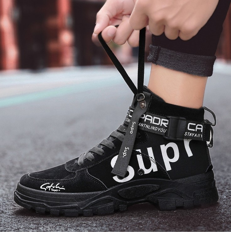 Giày sneaker nam cổ cao - bốt nam cao cấp phối chữ sành điệu trẻ trung, năng động QA - 375