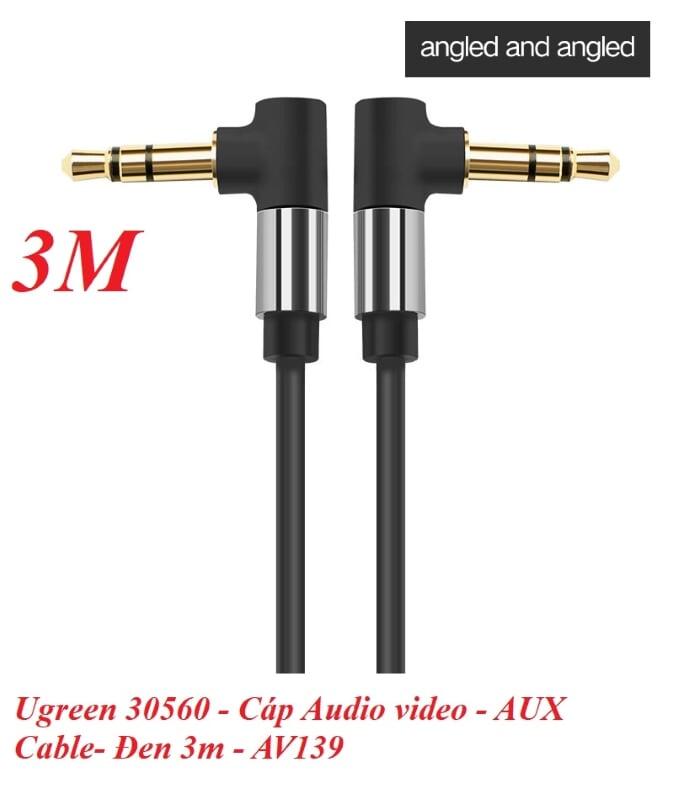 Ugreen UG30560AV139TK 3M màu Đen Cáp âm thanh 2 đầu 3.5mm dương 2 đầu vuông góc mạ vàng - HÀNG CHÍNH HÃNG