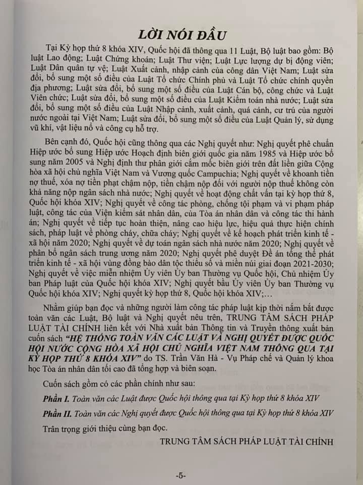 HỆ THỐNG TOÀN VĂN CÁC LUẬT VÀ NGHỊ QUYẾT ĐƯỢC QUỐC HỘI NƯỚC CỘNG HÒA XÃ HỘI CHỦ NGHĨA VIỆT NAM THÔNG QUA TẠI KỲ HỌP THỨ 8 KHÓA XIV