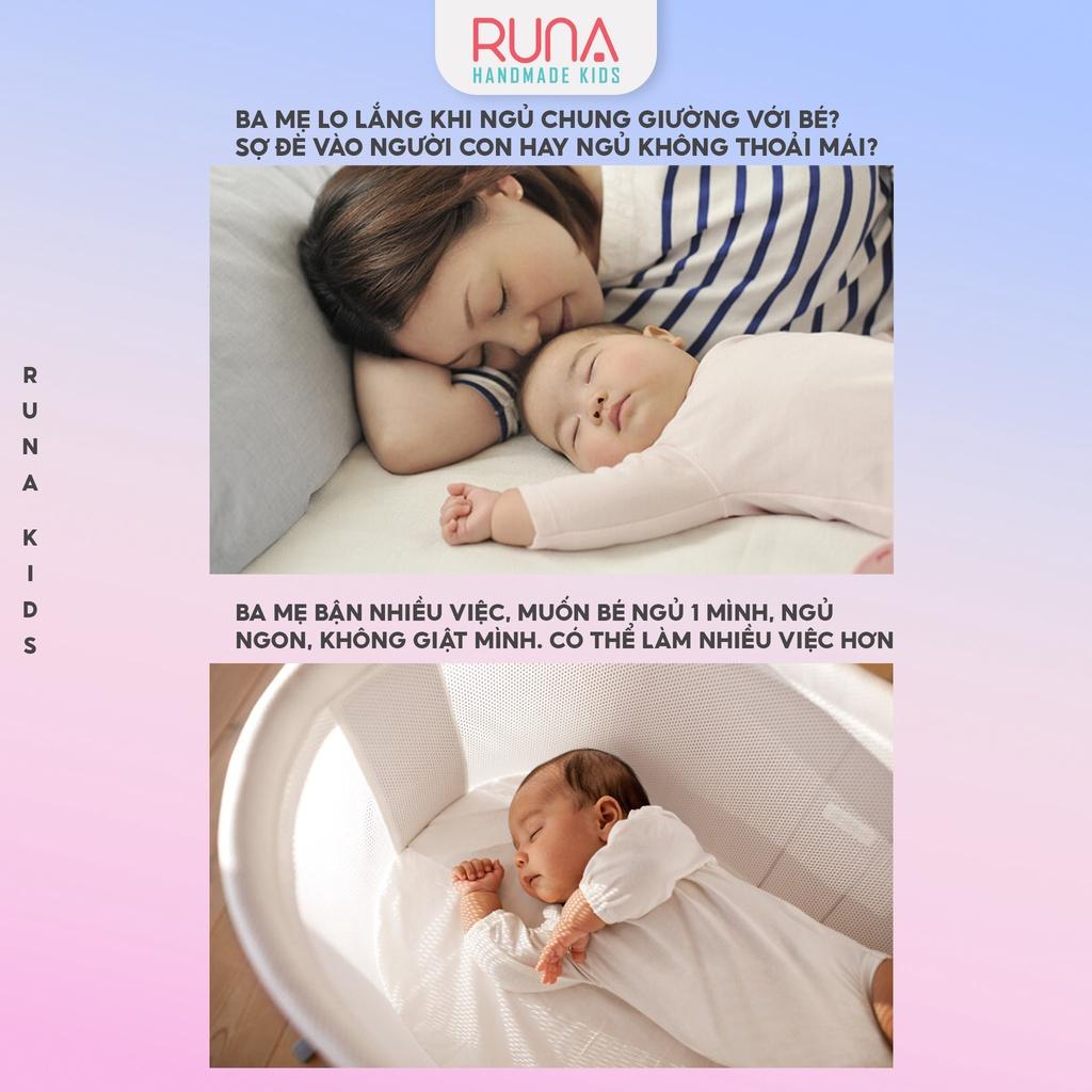 Nôi nằm chung giường cho bé sơ sinh Runa Kids chất liệu cotton Hàn cao cấp thoáng mát giúp bé ngủ ngon chống giật mình