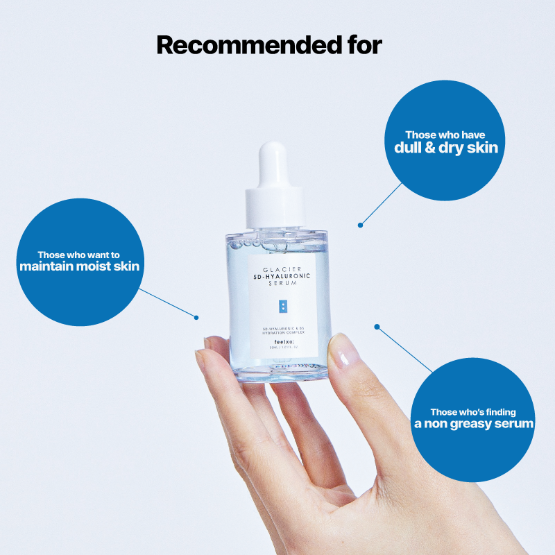 Serum hỗ trợ giảm mụn, dưỡng trắng da Feelxo Hyaluronic Acid 5D Glacier Kèm B5