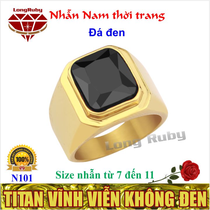 NHẪN NAM MẠ VÀNG TRƠN ĐÁ XANH LÁ ĐẸP | NHẪN NAM CAO CẤP - N101D