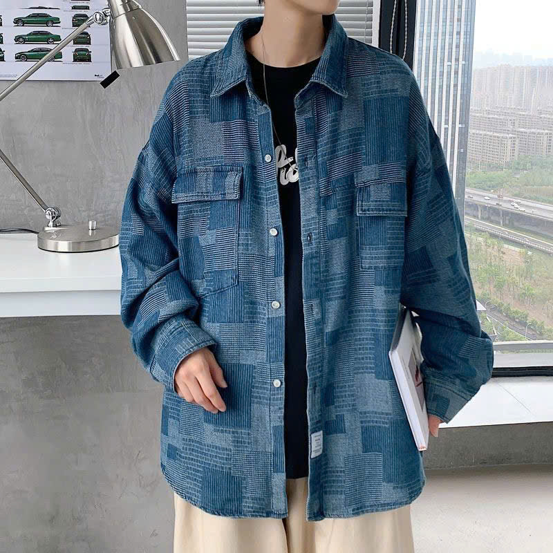 Áo sơ mi khoác ngoài form rộng unisex - Áo sơ mi sọc xanh dương số 29
