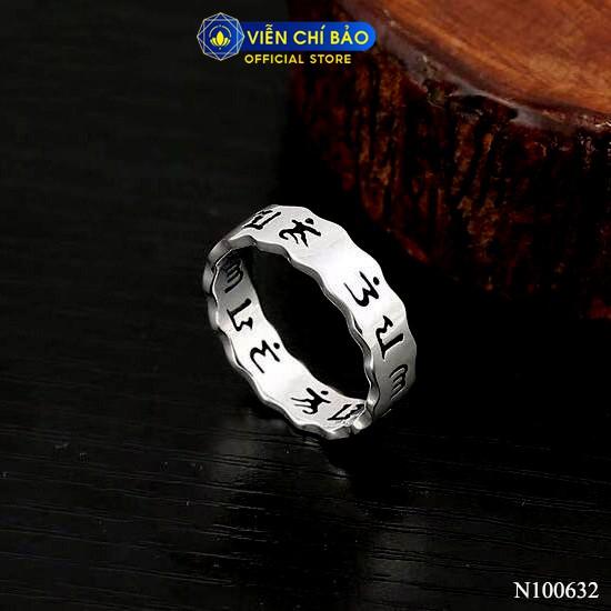 Nhẫn bạc nam nữ unisex Lục Tự Chữ Phạn Om Mani Padme Hum chất liệu bạc Thái 925 thương hiệu Viễn Chí Bảo N100382