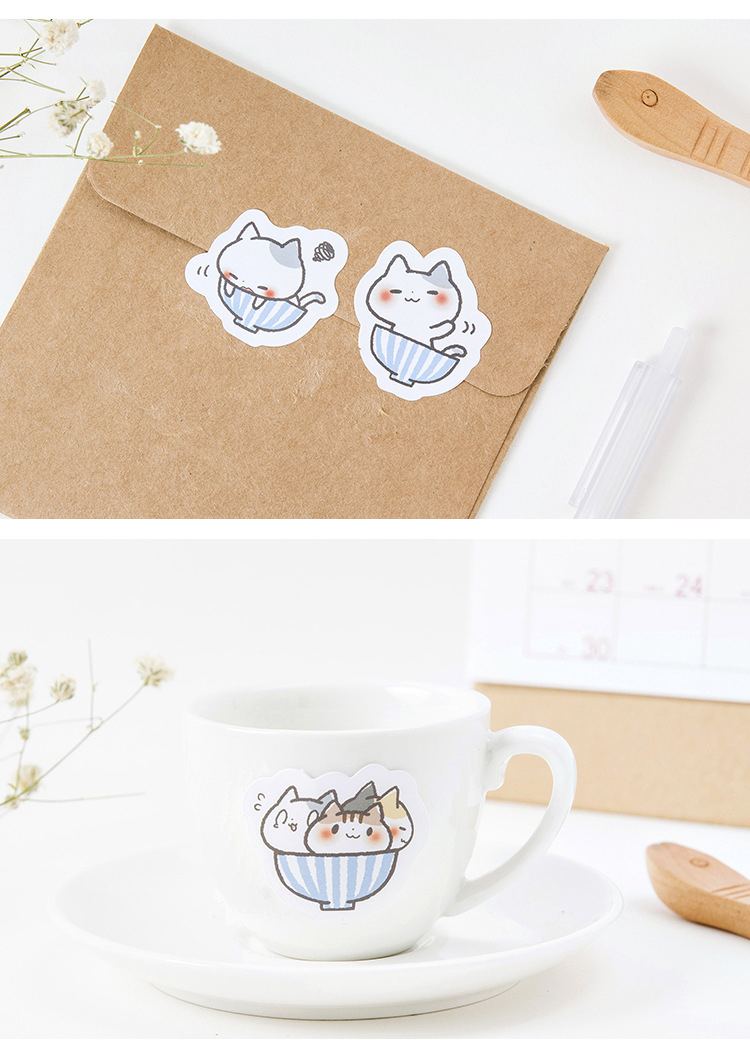 Sticker chủ đề Mèo Và Bát - Hộp 45 miếng dán trang trí sổ tay Bullet Journal - M043