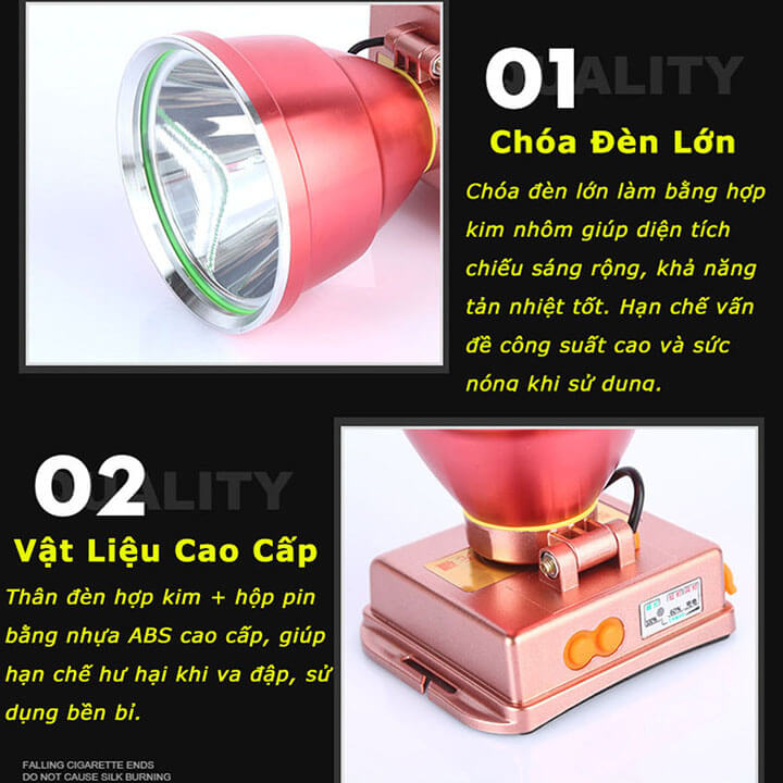 Đèn pin đội đầu siêu sáng 500W chiếu xa 500m chip Led P90, pin trâu sử dụng 8-10 tiếng, chống nước IPX6, đèn đeo trán chóa lớn 10CM