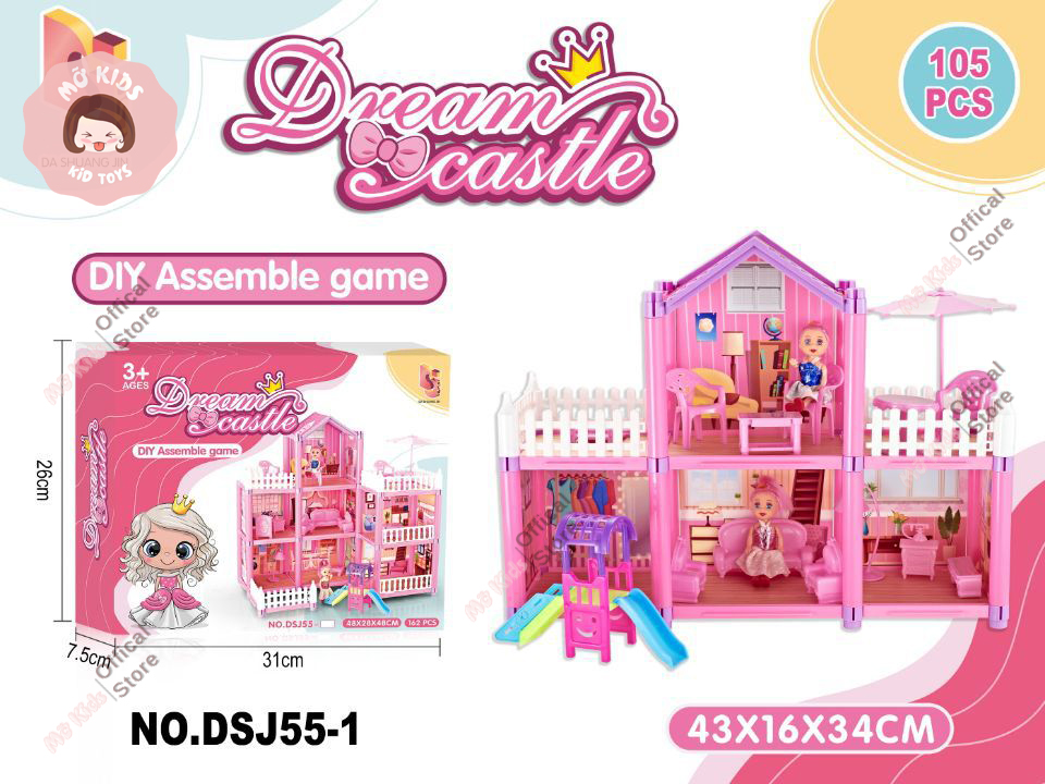 Biệt thự lắp ráp lâu đài công chúa, đồ chơi bé gái, quà tặng sinh nhật màu hồng, đồ chơi cho bé gái yêu thích