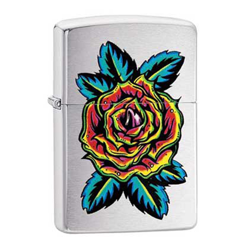 Bật Lửa Zippo 29399 Flower Tattoo Brushed Chrome