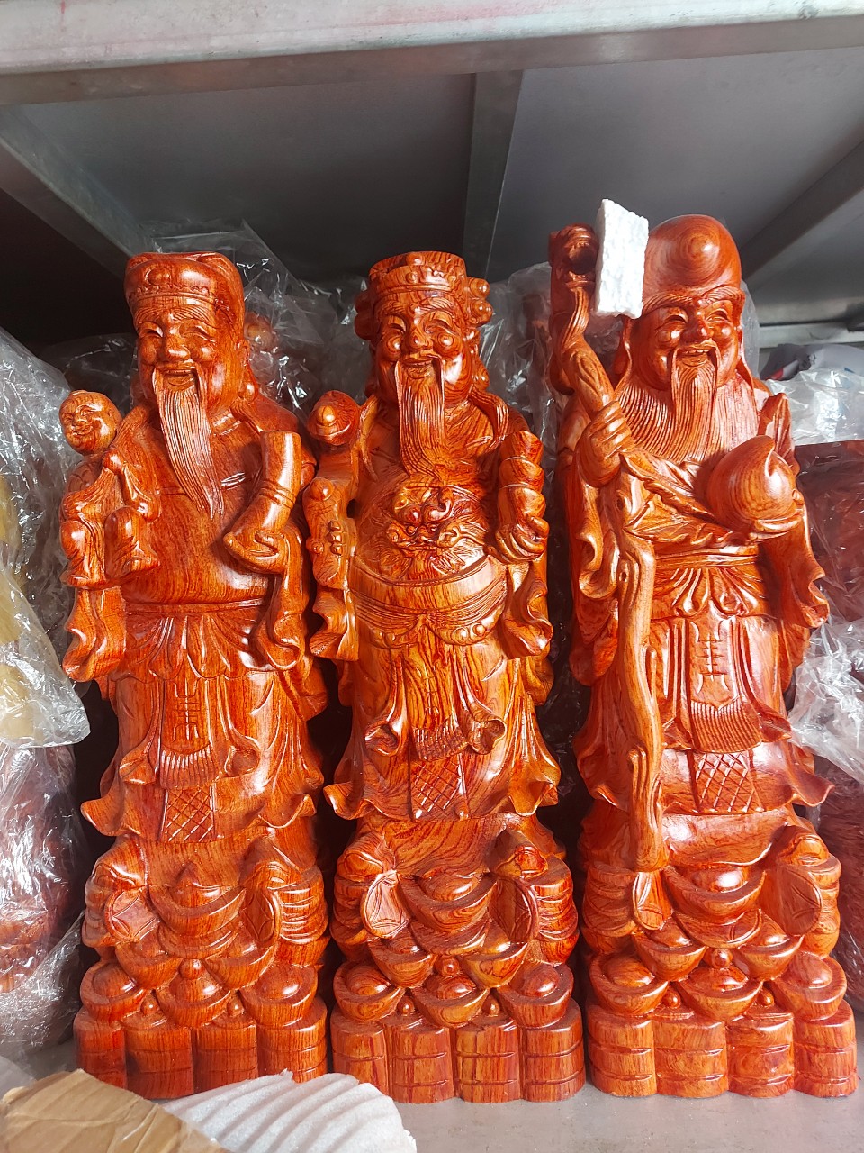 Bộ tam đa Phúc Lộc Thọ gỗ hương nguyên khối cao 50cm