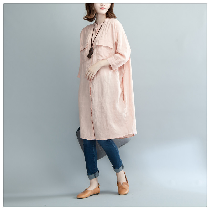 Đầm suông sơ mi cổ trụ 2 túi hộp, thời trang phong cách Hàn