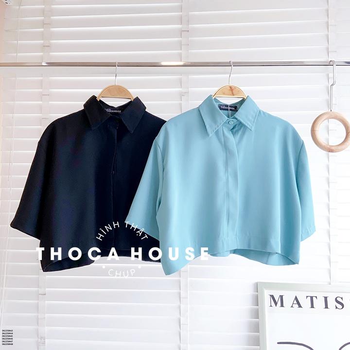 Áo sơ mi nữ croptop công sở dáng trơn ngắn tay nhiều màu THOCA HOUSE mặc đi làm, đi học, dạo phố