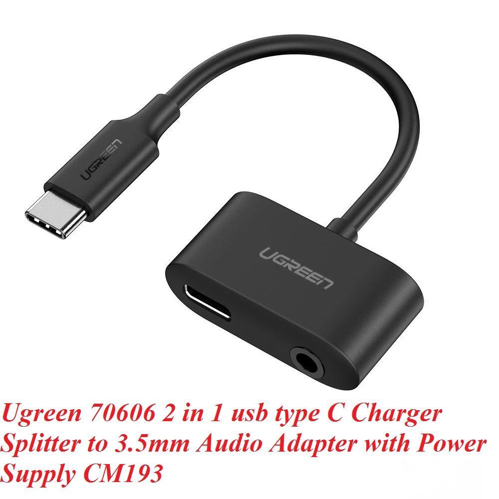 Ugreen UG70606CM193TK 2 trong 1 bộ chuyển usb type C ra 3.5mm Audio và sạc cổng C màu đen - HÀNG CHÍNH HÃNG