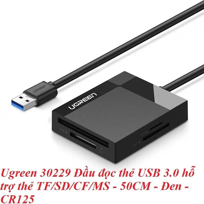 Ugreen UG30229CR125TK 0.5M Màu Đen Đầu đọc thẻ USB 3.0 hỗ trợ thẻ TF/SD/CF/MS - HÀNG CHÍNH HÃNG