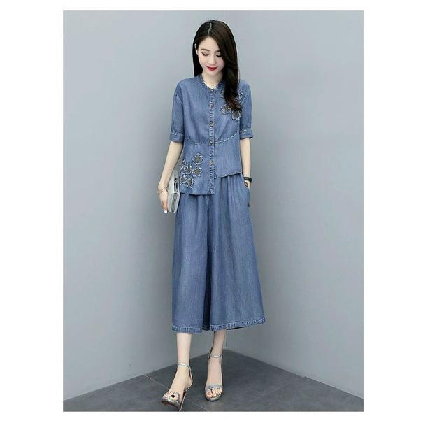 HÀNG NHẬP - SÉT BỘ QUẦN JEAN ỐNG RỘNG ÁO KẾT HOA