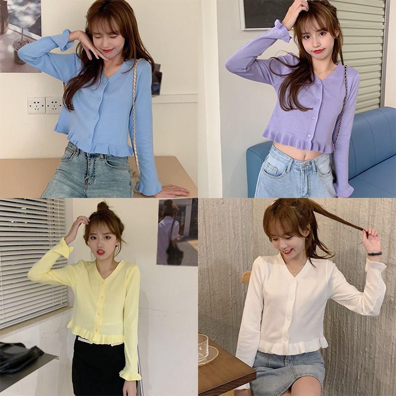 Áo Cardigan Dệt Kim Tay Dài Phối Nút Thiết Kế Cổ Chữ V Thanh Lịch