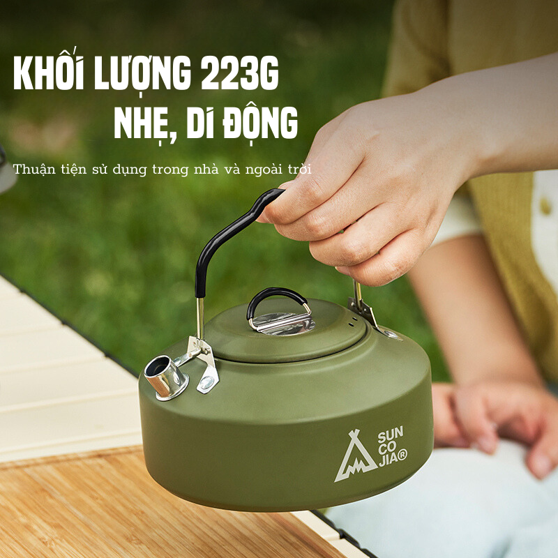 Ấm đun nước dã ngoại 1L-Suncojia, ấm inox 304 không gỉ, nhỏ gọn di động, dùng cho cắm trại dã ngoại
