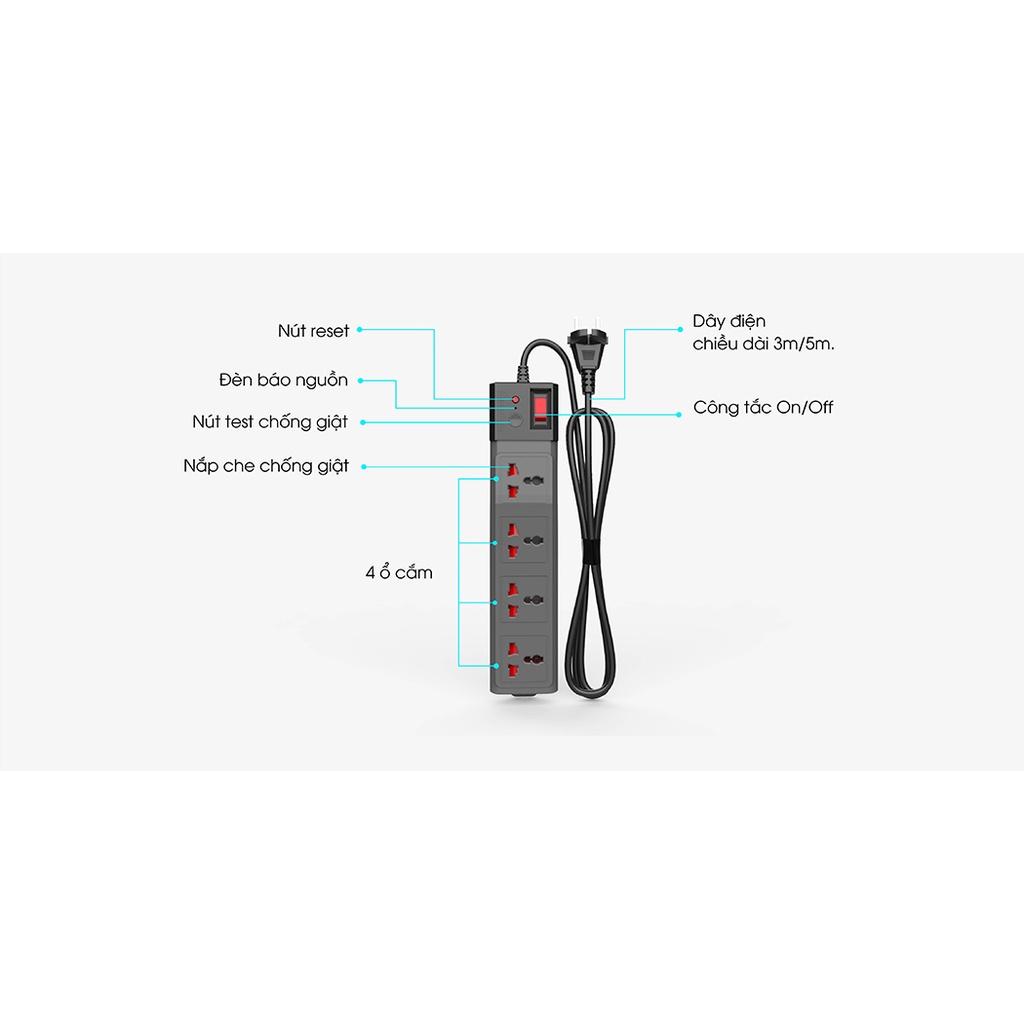 Ổ cắm chống giật Rạng Đông dây dài 3m