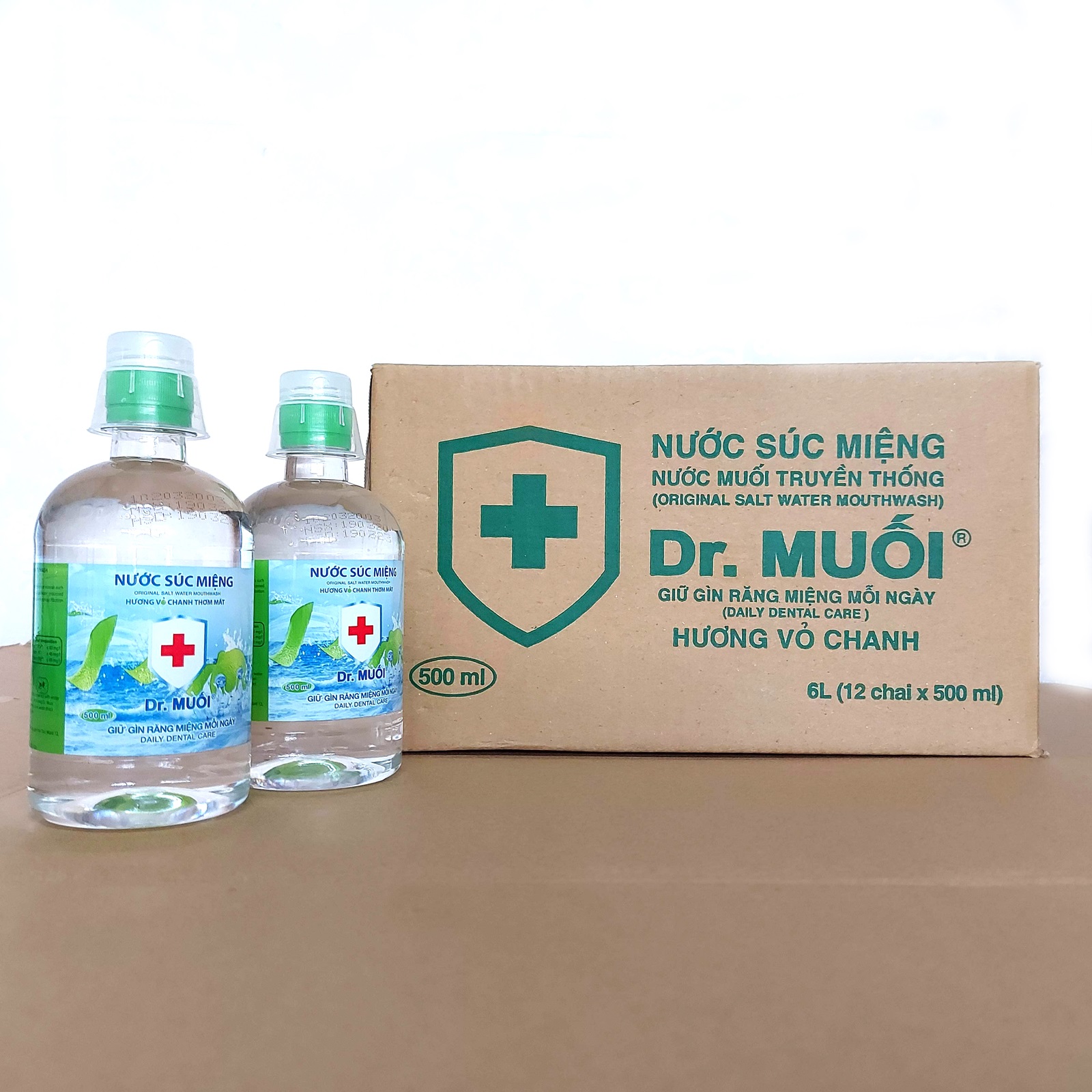 1 Thùng 12 chai Nước súc miệng Dr. Muối hương vỏ chanh 500ml