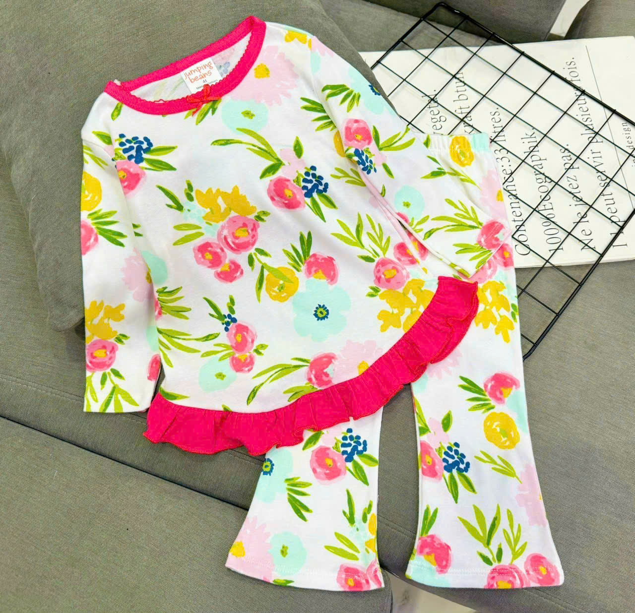 Bộ ngủ dài tay cho bé gái từ 8-25kg chất cotton hàng xuất mềm mịn mát