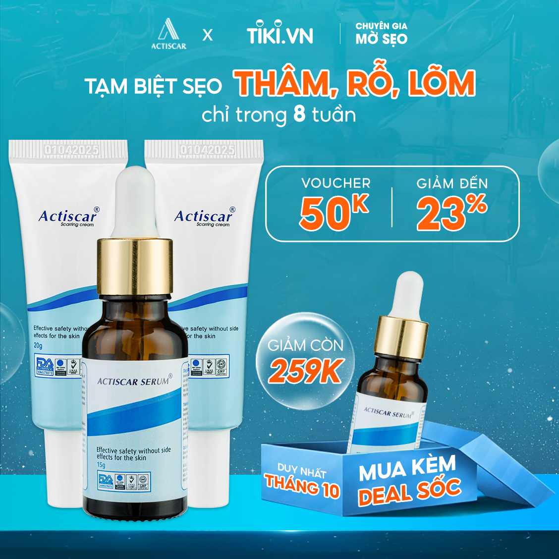 Bộ 2 Kem Xoá Sẹo + 1 Serum Actiscar