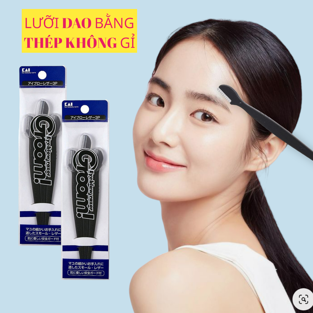 Dao Cạo Lông Mày Kai Groom 38531-HC1161 Màu Đen Set 3 Cây