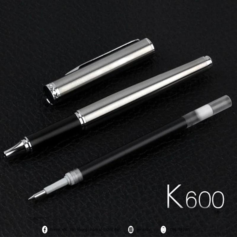 Bút Ký Cao Cấp Pentel K600 Ngòi 0.7mm Mực Xanh | Vò Màu Bạc Thanh Lịch