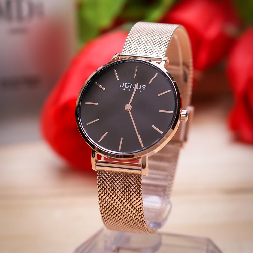 Đồng Hồ Nữ Chính Hãng Julius Star Cao Cấp Dây Kim Loại Chống Nước Kính Sapphire Chống Xước Đường Kính 32mm JS-027C