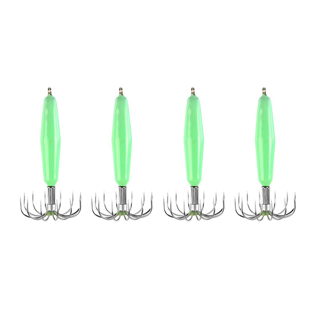 4pcs Stainless Steel Luminous Squid Jig Hook Barrel Umbrella Octopus Hooks