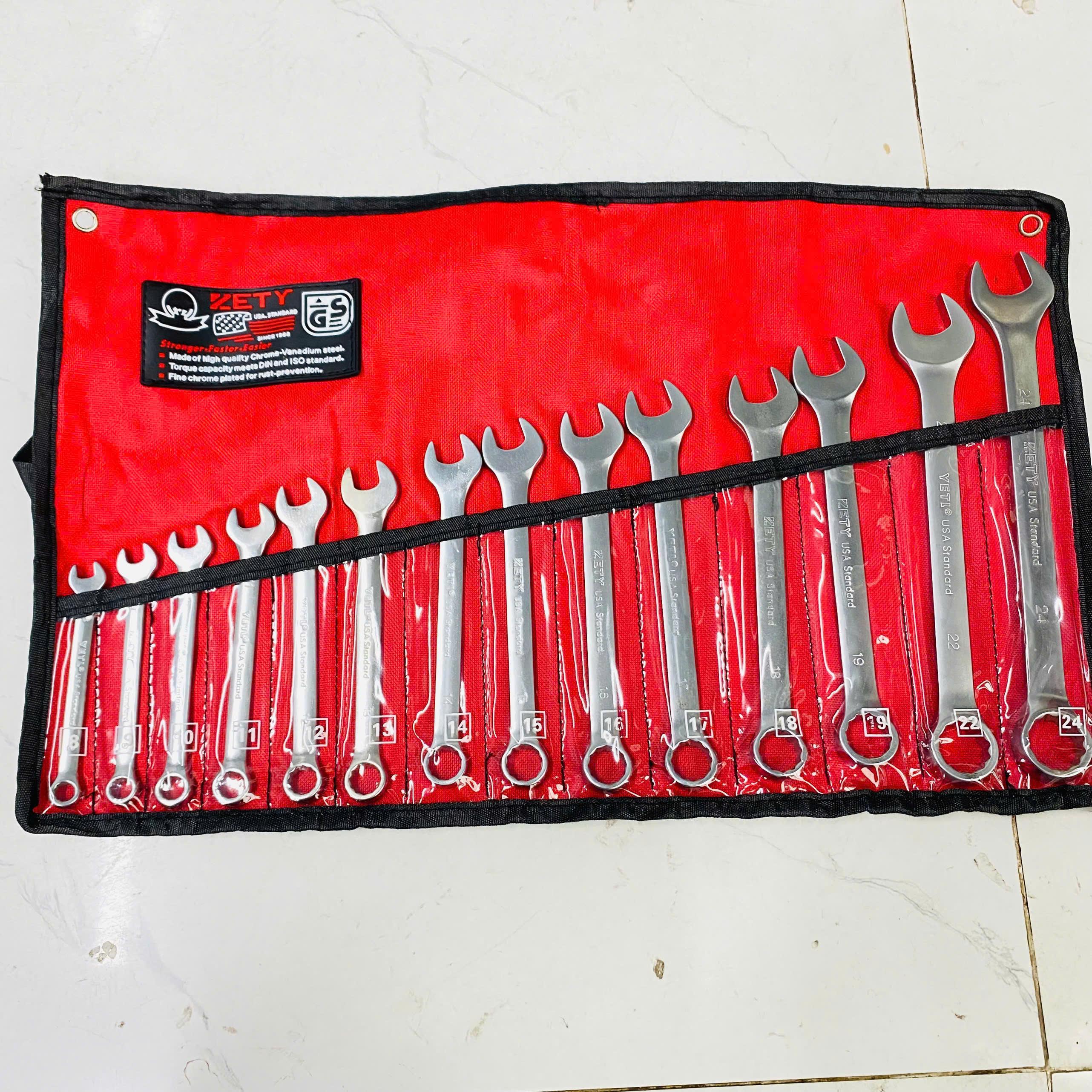 Bộ cờ lê ZETY 14 cây tiêu chuẩn USA 8-24mm và 8-32mm Chất Liệu Thép Crôm-Vanadi Đa Năng