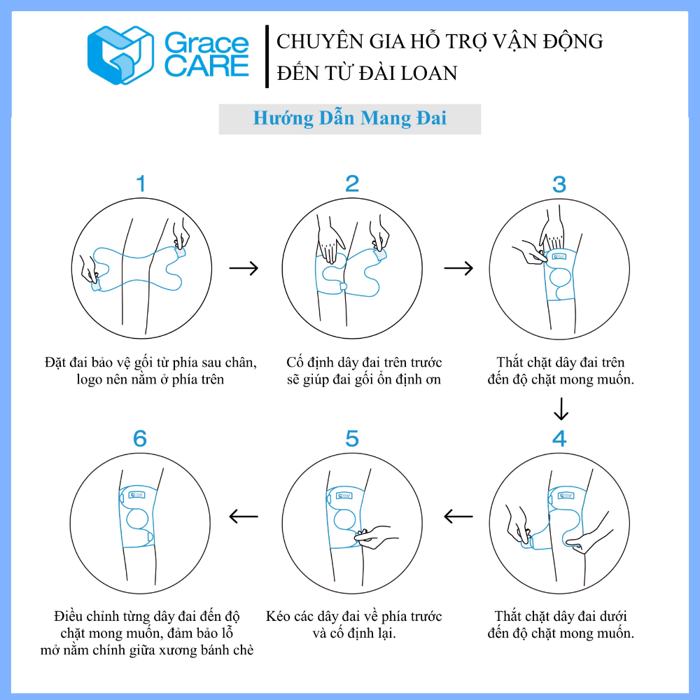Đai Cố Định Đầu Gối Grace Care KB222 – Bảo Vệ Khớp Gối, Hỗ Trợ Tập Thể Thao, Giảm Đau, Chấn Thương