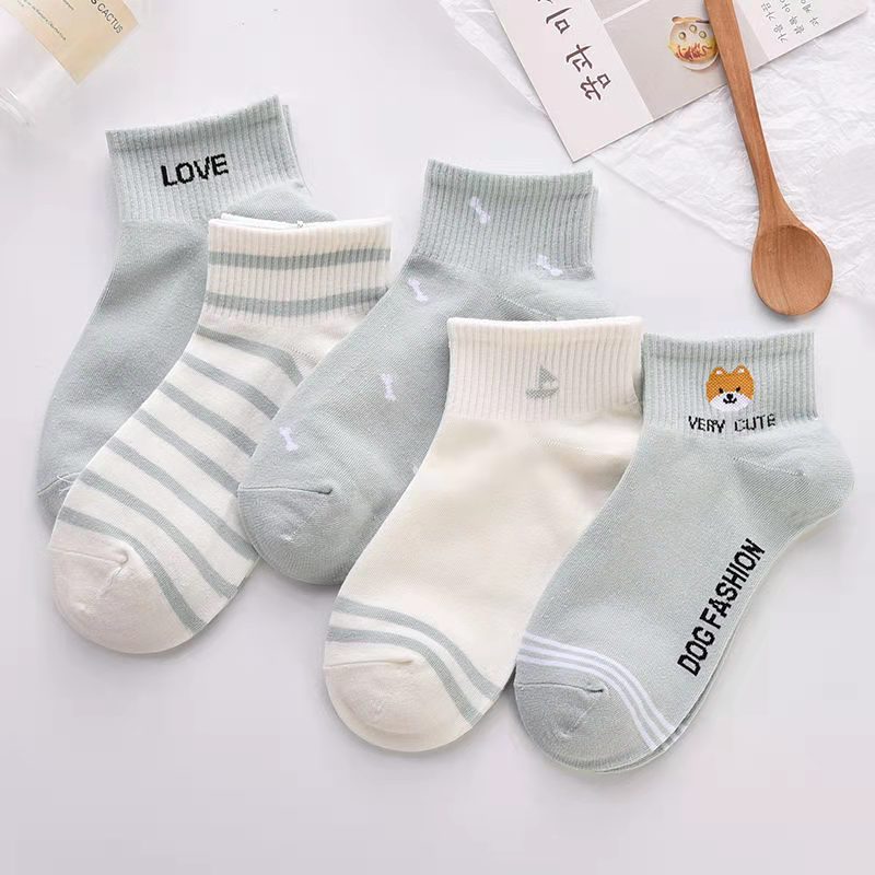 Tất nữ vớ cổ ngắn Set 5 đôi họa tiết dễ thương cute phong cách Hàn Quốc chống trơn trượt 4021