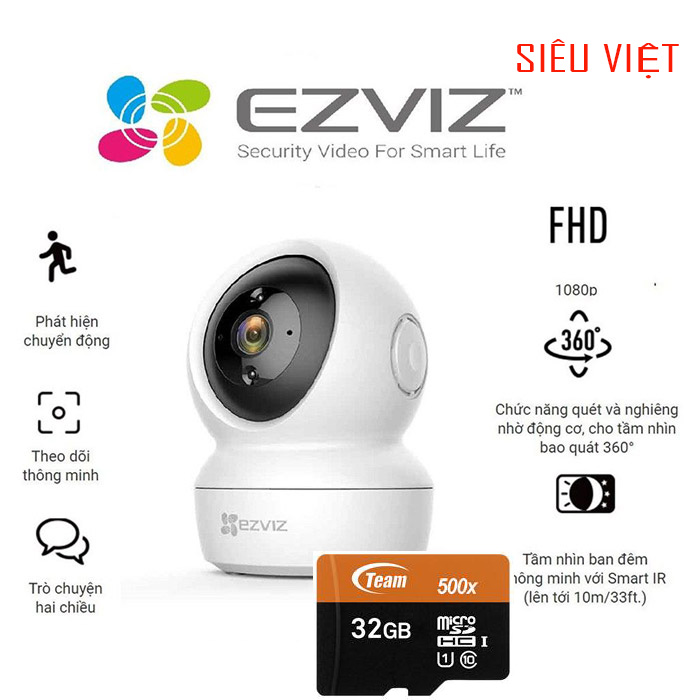 Camera không dây EZVIZ C6N siêu nét (đã bao gồm thẻ nhớ 32GB)-Hàng chính hãng