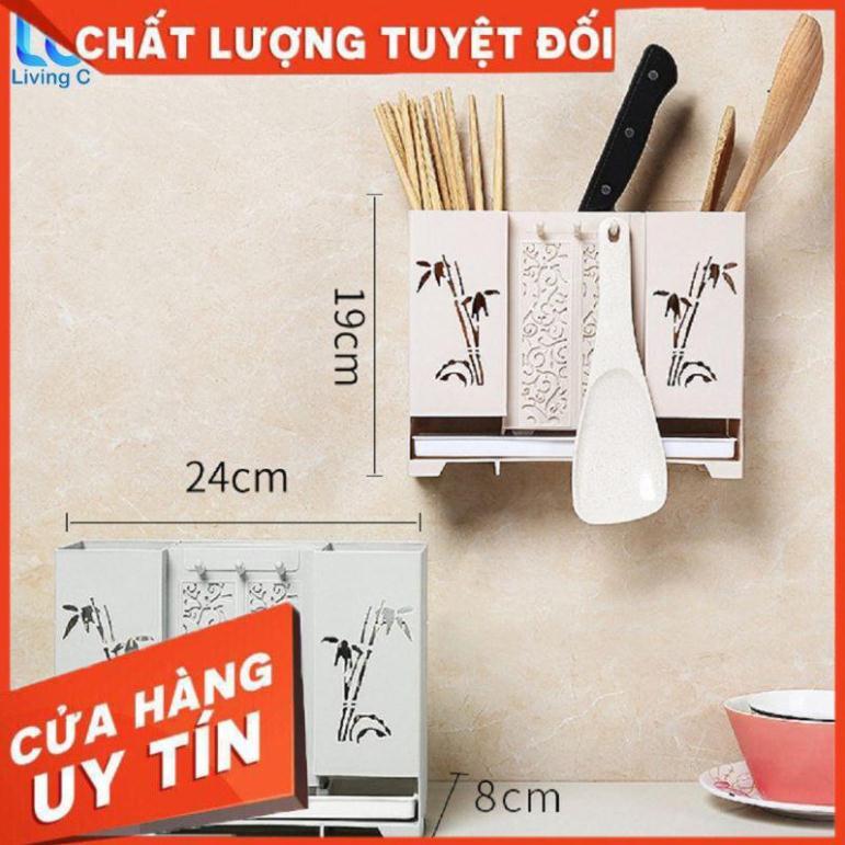 Ống đũa thìa kèm giá cắm dao dán tường gọn gàng tiện dụng