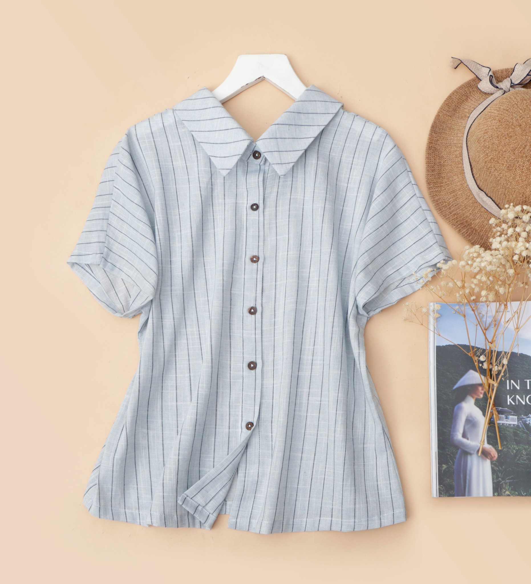 Áo Linen tưng KACHISA 2 kiểu dệt sọc