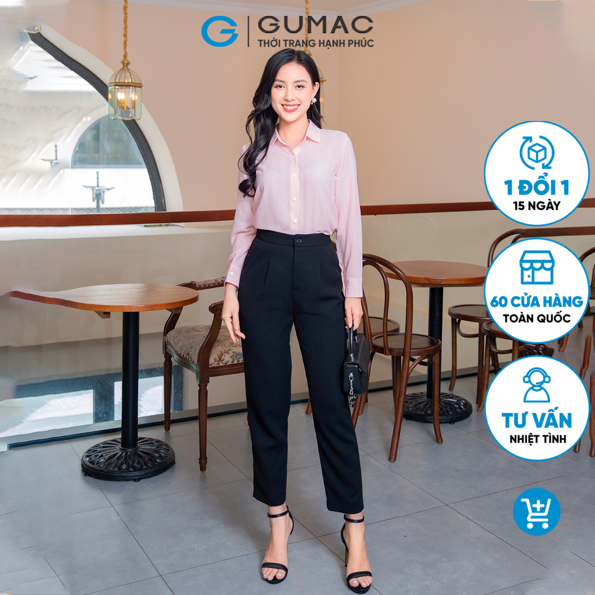 Quần tây nữ ống đứng chiết ly túi xéo công sở thanh lịch tôn dáng GUMAC QD09048